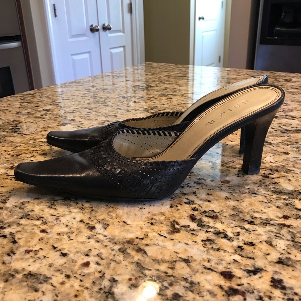 Black leather heels